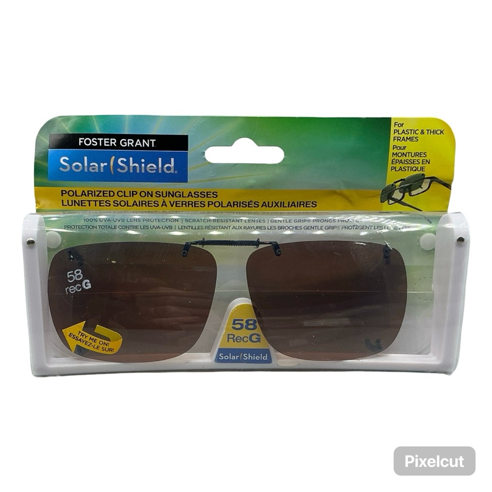 Foster Grant Solar Shield Polarized Clip On Sunglasses 58 RecG Brown Lenses